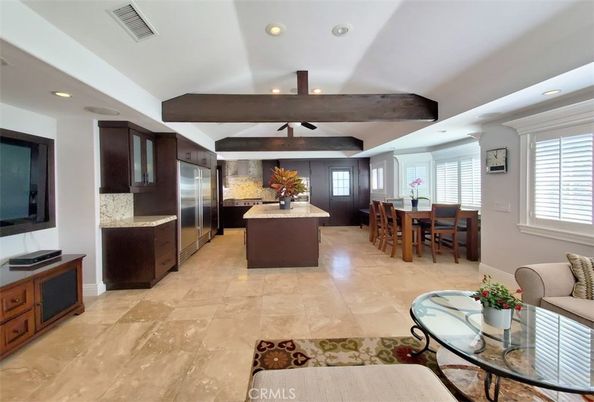 Dining room, Interior, Kitchen, Recessed Lighting, Stainless Steel Appliances, Wooden Beams