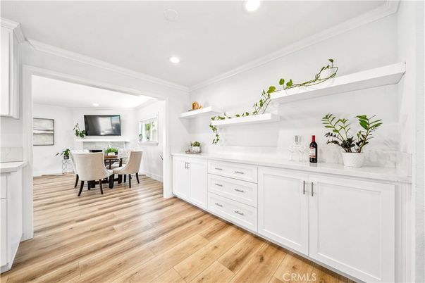 Dining room, Interior, Recessed Lighting, Wood Texture Flooring