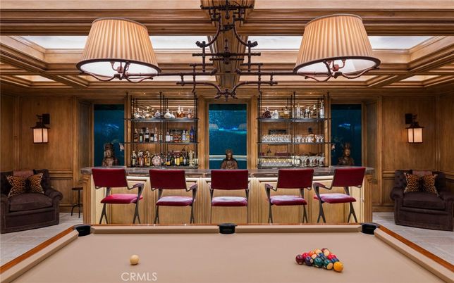 Billiard Table, Chandelier, Game Room, Interior, Wooden Walls
