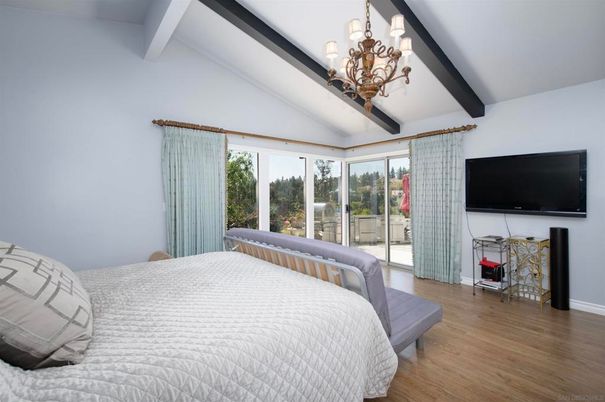Bedroom, Chandelier, Interior, Wood Texture Flooring
