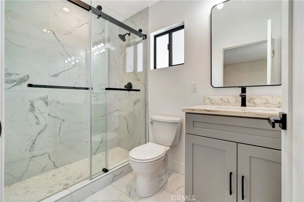 Bathroom, Glass Shower, Interior, Marble, Marble Walls, Recessed Lighting