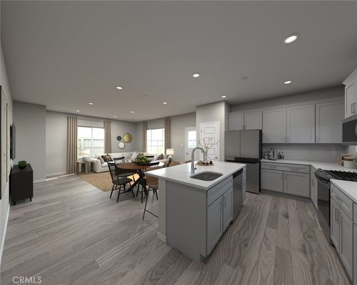 Dining room, Interior, Kitchen, Recessed Lighting, Wood Texture Flooring