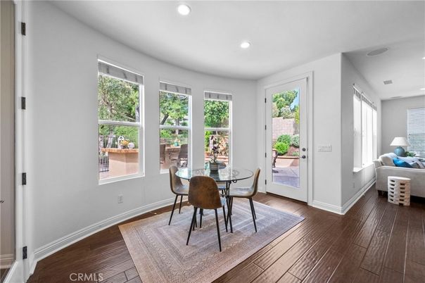 Dining room, Interior, Recessed Lighting, Wood Texture Flooring
