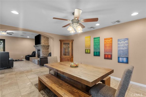 Dining room, Fireplace, Interior, Recessed Lighting