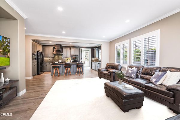Interior, Kitchen, Living room, Recessed Lighting, Stainless Steel Appliances, Wood Texture Flooring