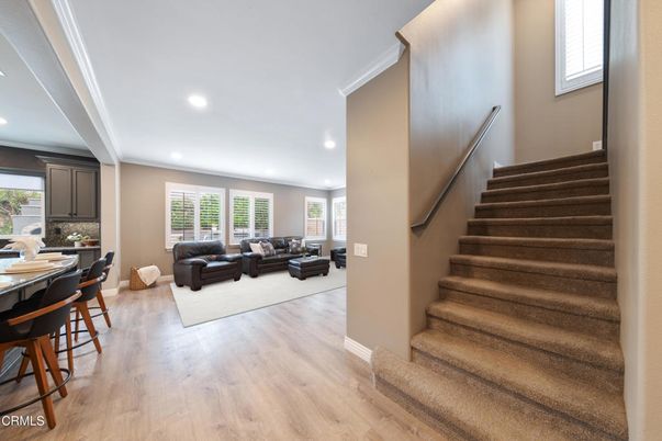 Dining room, Interior, Living room, Recessed Lighting, Wood Texture Flooring
