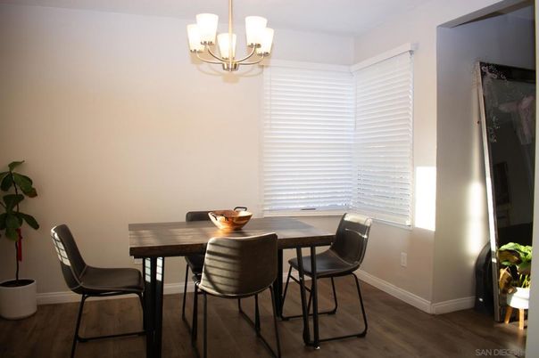 Chandelier, Dining room, Interior, Wood Texture Flooring