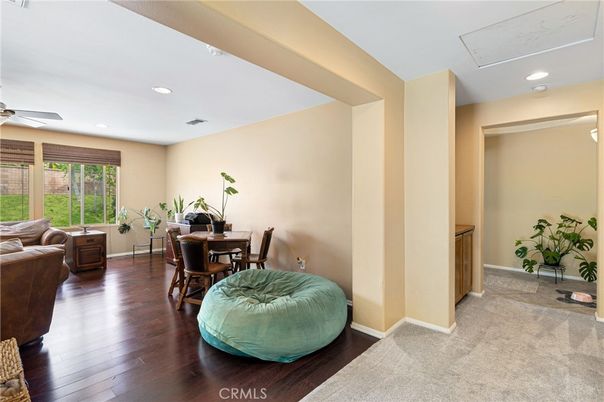 Dining room, Interior, Recessed Lighting, Wood Texture Flooring