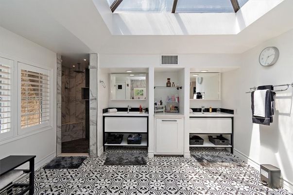 Bathroom, Dual Sink Vanities, Glass Ceilings, Glass Shower, Interior, Recessed Lighting
