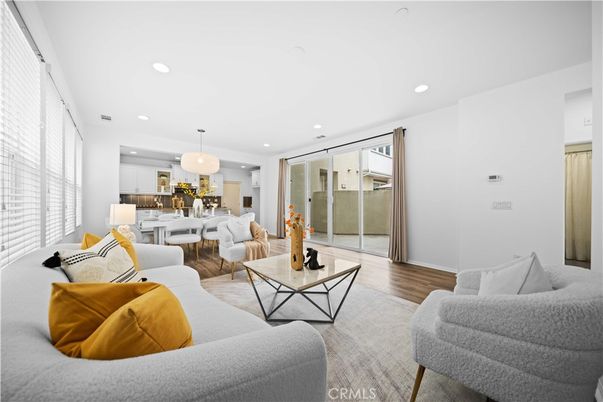 Dining room, Interior, Living room, Pendant Lights, Recessed Lighting, Wood Texture Flooring