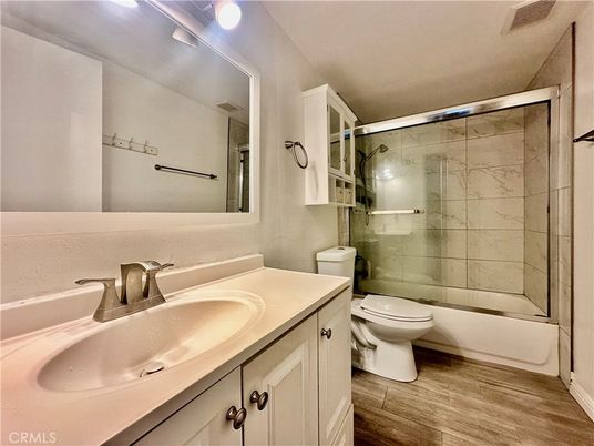 Bathroom, Glass Shower, Interior, Wood Texture Flooring