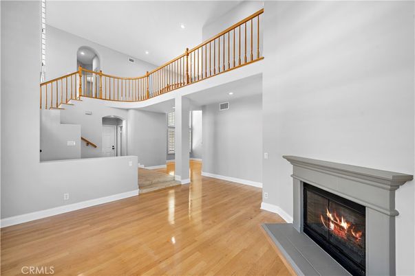 Fireplace, Interior, Recessed Lighting, Wood Texture Flooring