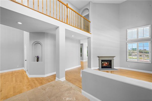 Fireplace, Interior, Recessed Lighting, Wood Texture Flooring
