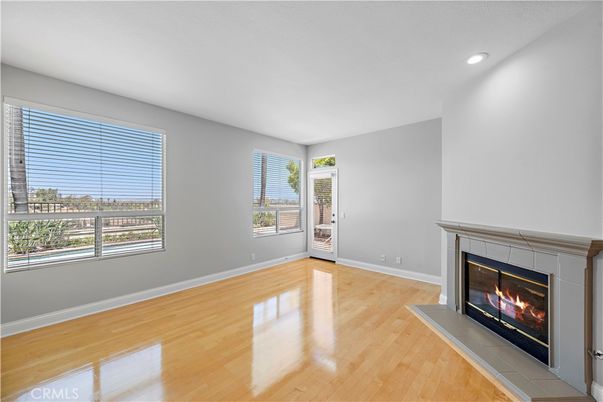 Empty room, Fireplace, Interior, Recessed Lighting, Wood Texture Flooring