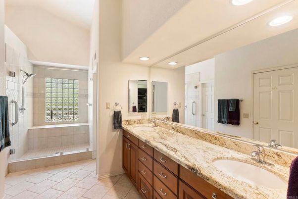 Bathroom, Dual Sink Vanities, Glass Shower, Interior, Recessed Lighting