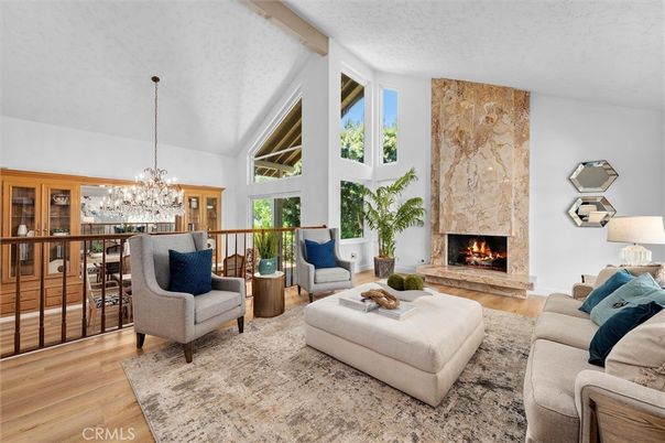 Chandelier, Dining room, Fireplace, Interior, Living room, Wood Texture Flooring
