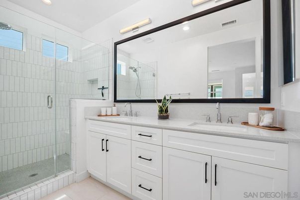 Bathroom, Dual Sink Vanities, Glass Shower, Interior, Recessed Lighting