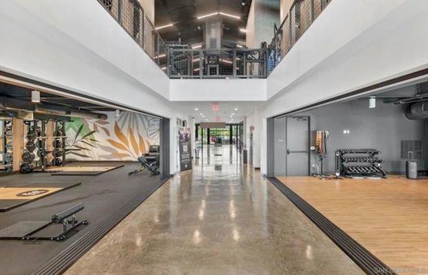 Fitness Equipment, Gym, Interior, Recessed Lighting, Wood Texture Flooring