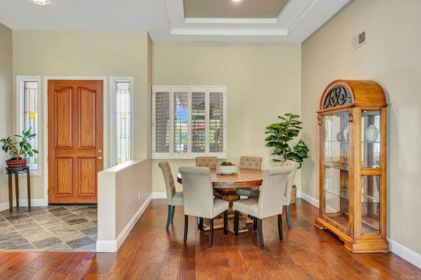 Dining room, Interior, Recessed Lighting, Wood Texture Flooring