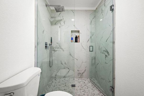 Bathroom, Glass Shower, Interior, Marble Walls