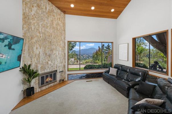 Fireplace, Interior, Living room, Recessed Lighting, Wooden Ceilings
