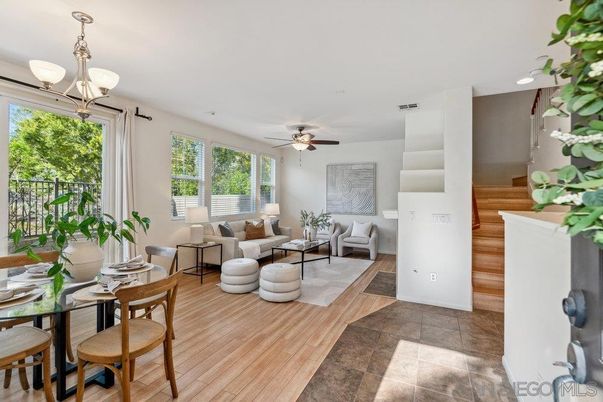Dining room, Interior, Living room, Recessed Lighting, Wood Texture Flooring