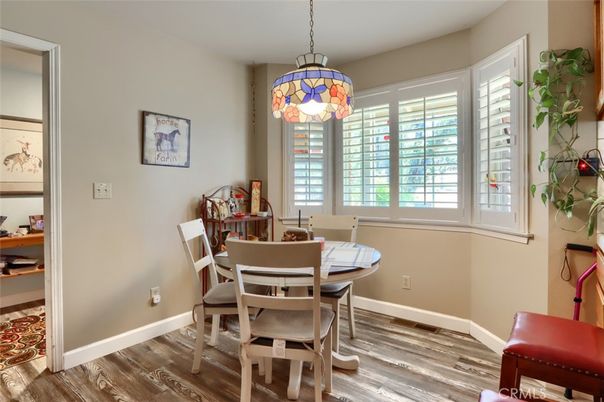 Dining room, Interior, Pendant Lights, Wood Texture Flooring