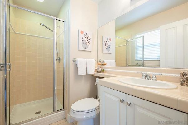 Bathroom, Glass Shower, Interior, Recessed Lighting, Tile Countertops