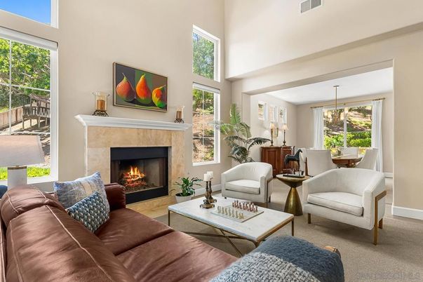 Dining room, Fireplace, Interior, Living room, Pendant Lights