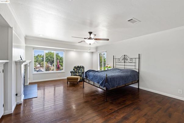 Bedroom, Fireplace, Interior, Wood Texture Flooring