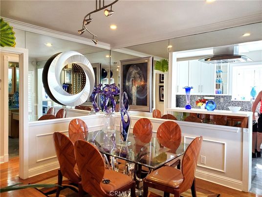Dining room, Interior, Recessed Lighting, Wood Texture Flooring