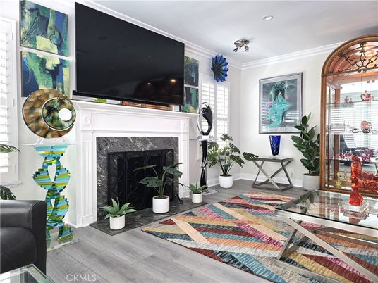 Fireplace, Interior, Recessed Lighting, Wood Texture Flooring