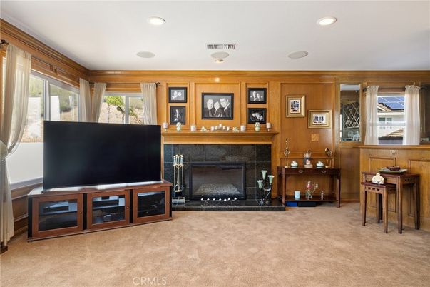 Fireplace, Interior, Recessed Lighting, Wooden Walls