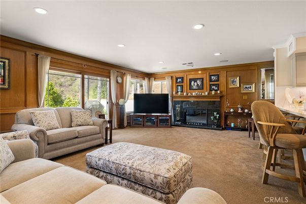 Fireplace, Interior, Living room, Recessed Lighting, Wooden Walls