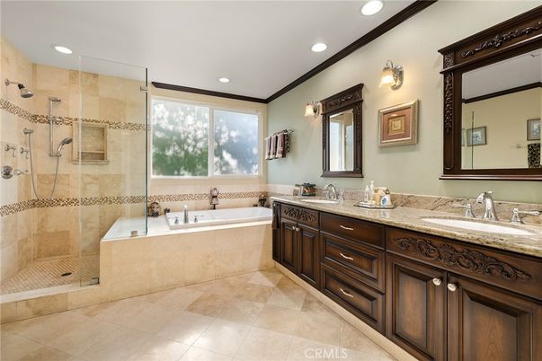 Bathroom, Dual Sink Vanities, Glass Shower, Interior, Recessed Lighting