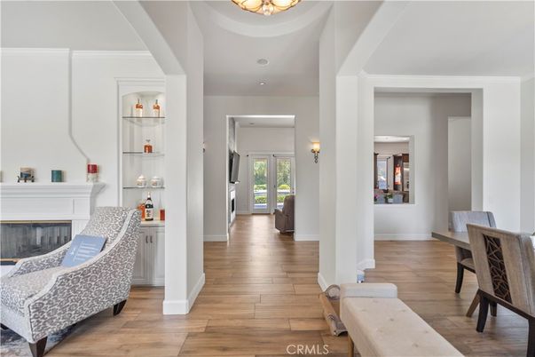 Fireplace, Interior, Recessed Lighting, Wood Texture Flooring