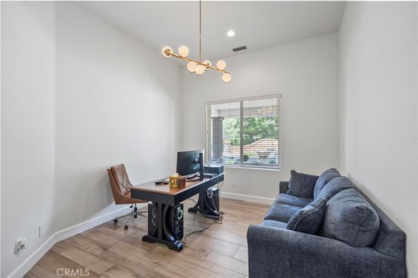 Home Office, Interior, Pendant Lights, Recessed Lighting, Wood Texture Flooring
