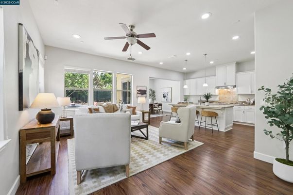 Dining room, Interior, Kitchen, Living room, Pendant Lights, Recessed Lighting, Wood Texture Flooring