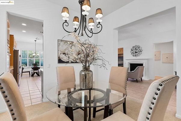 Chandelier, Dining room, Fireplace, Interior, Recessed Lighting