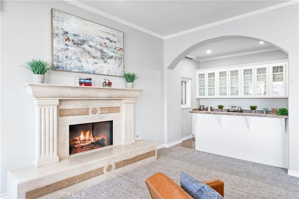 Fireplace, Interior, Recessed Lighting, Wood Texture Flooring
