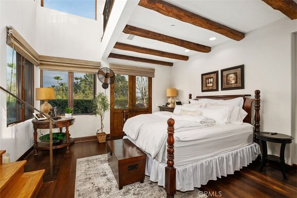 Bedroom, Interior, Recessed Lighting, Wooden Beams, Wood Texture Flooring