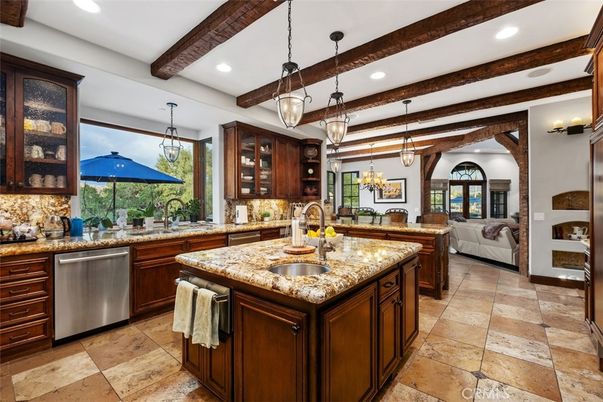 Interior, Kitchen, Pendant Lights, Recessed Lighting, Stainless Steel Appliances, Wooden Beams