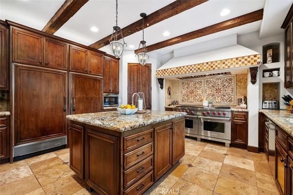Interior, Kitchen, Pendant Lights, Recessed Lighting, Stainless Steel Appliances, Wooden Beams