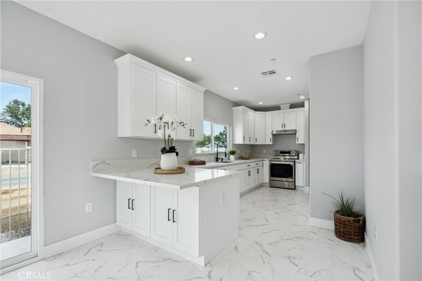 Interior, Kitchen, Marble, Recessed Lighting, Stainless Steel Appliances