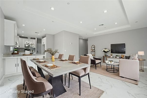 Dining room, Interior, Kitchen, Living room, Marble, Recessed Lighting