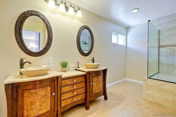 Bathroom, Dual Sink Vanities, Glass Shower, Interior, Recessed Lighting