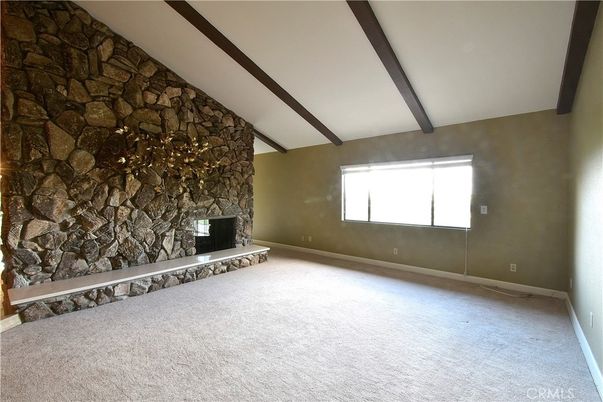 Empty room, Fireplace, Interior, Stone Walls, Wooden Beams