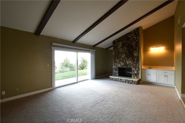 Empty room, Fireplace, Interior, Stone Walls, Wooden Beams