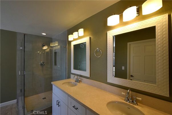 Bathroom, Dual Sink Vanities, Glass Shower, Interior, Recessed Lighting