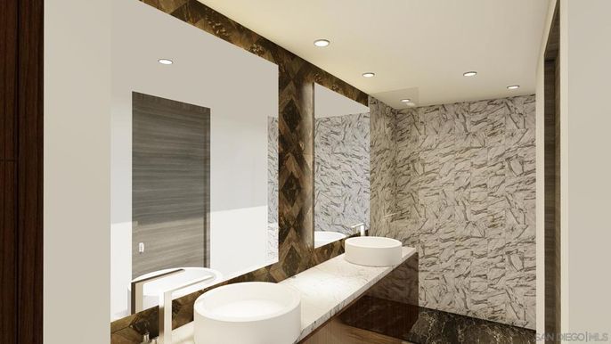 Bathroom, Interior, Marble Walls, Recessed Lighting